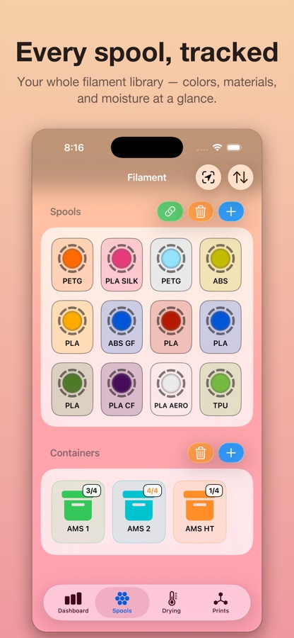 Filameter spool library screen
